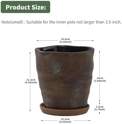 Modern Irregular Ceramic Planter Set of 4, 4 Inch Small Unique Reactive Glaze Flower Pots with Drainage Holes & Saucers - Indoor Outdoor Decorative Succulent Orchid Pots- Brown - Image 2