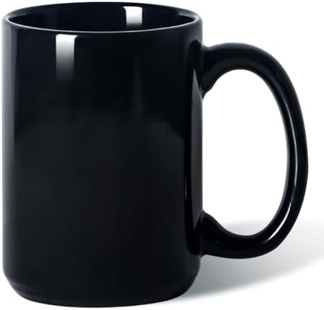 15 OZ Coffee Mug, Classic Blank Ceramic Cup with Large Handle for Tea Latte Cappuccino, Black by Smilatte