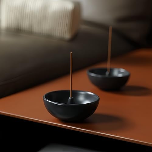 Black Ceramic Incense Holder Bowl - 3 Inch Round Incense Burner for Meditation, Home Decor, Ash Catcher with Center Hole for Thin Sticks - Image 6