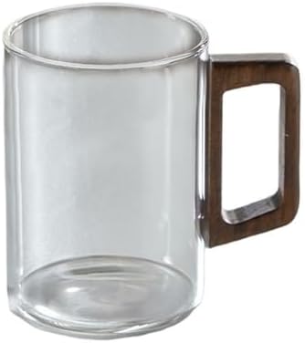 kitchen glasses Classic Glass Mugs with Wooden Handle, Clear Borosilicate Drinking Glasses for Tea, Coffee, Milk and Juice(Clear,Large) by Unknown