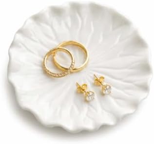 Gift for Women,White Ceramic Jewelry Dish Tray, Lotus Leaf Ring Dish by GISK