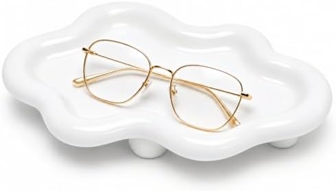 Ceramic Cloud Glasses Holder Tray, Decorative Eyeglass Stand for Nightstand and Vanity, Cute Eyeglass Organizer for Desk, Entryway and Dresser, Cloud Shaped Jewelry Key Catchall Tray, Home Decor Gift by BDJBXK