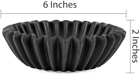 Small Ceramic Bowl Black Decorative Bowl, Modern Home Decor Centerpiece 6 Inches Key Jewelry Ruffle Fluted Scalloped Bowl - Image 3