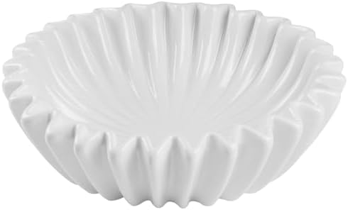 Large Ceramic Fruit Bowl Ivory Decorative Bowl for Coffee Table Entryway Kitchen Modern Home Decor Centerpiece 9.5 Inches Ruffle Fluted Scalloped Bowl by Kultilanda