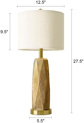BOBOMOMO 27.5" Gold Table Lamps Set of 2 with USB-A & USB-C Charging Ports, Textured Resin Bedside Lamps with Linen Shade & Rotary Switch, Tall Nightstand Lamps for Bedroom, Living Room Office - Image 6