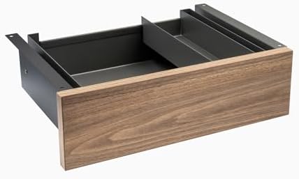 Desky Minimal Under Desk Drawer – Slim Pull-Out Metal Storage Organizer for Sit-Stand Desks, Smooth Glide, Space-Saving Design, Easy Mount, Natural Walnut Laminate & Space Gray Frame by Desky