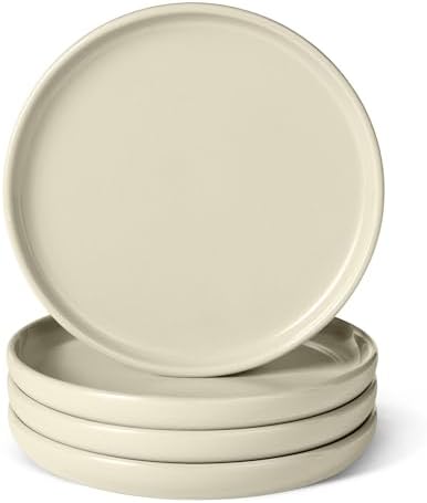 Amazon Basics Glazed Stoneware Salad Plates, Ceramic 4-Piece Set, Microwave, Dishwasher and Freezer-Safe, Stain-Resistant, 8.3 in., Ivory by AmazonBasics
