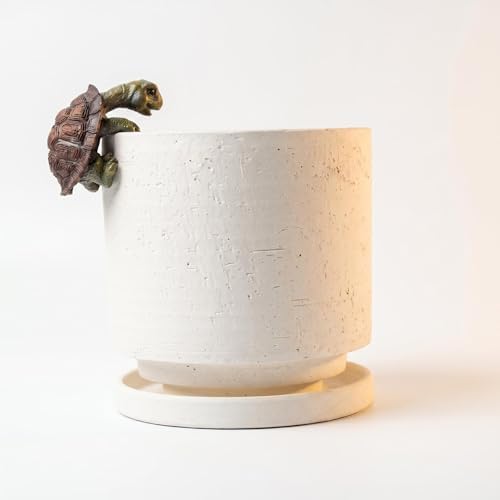 Nihow Ceramic Plant Pot with Resin Figure/Drainage Hole & Saucer,5.7 Inch by Nihow