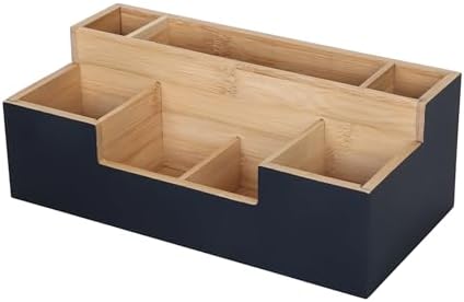 Relaxdays Bamboo Desk Organiser, 7 compartments, HxWxD: 11x30x15 cm, Office Storage, Desk Box, Black/Natural by Relaxdays