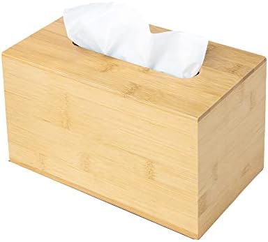 JUSK Design Tissue Box Holder - Modern, Minimalist, and Durable Wooden Bamboo Tissue Box with Sliding Bottom, Easy-Refill- Premium-Quality Bamboo Tissue Box Cover, Fits 230-Count Box, Tall Rectangular by JUSK