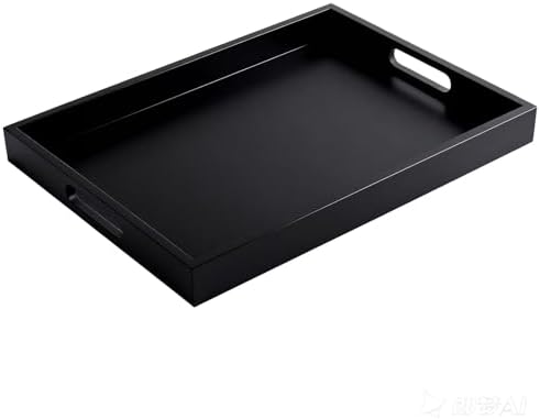 Krismax Wooden Serving Tray with Handles, Serving Platter 15.7x11.4 Inch Food Drinks Tray for Coffee Table,Decorative Storage Tray for Entertaining, Breakfast Tray in Bed,Lunch,Dinner,BBQ(Black) by Home