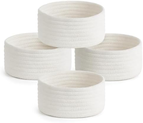 Dahey Set of 4 Mini Woven Baskets, Small Gift Baskets for Organizing, White by Dahey