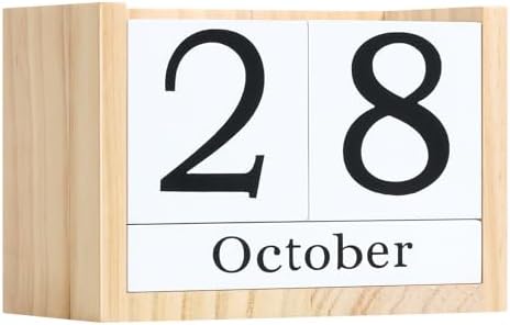 Wooden Block Calendar for Desk, Large Size Daily Desktop Perpetual Desk Calendar, Cute Date Display Desk Accessories for Home Office Decor, Teacher, Classroom, Reusable Yearly, Wood Grain by DEERINE