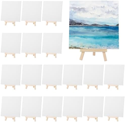 Motimind 36 Pcs 6 x 6 Mini Canvas and 8" Easel Set Bulk for Paint Party by MotiMind