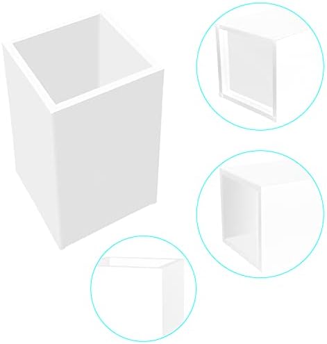 White Acrylic Pencil Pen Holder Cup 2 Pack,Desk Accessories Holder,Makeup Brush Storage Organizer,Modern Design Desktop Stationery Organizer for Office School Home Supplies,2.6x 2.6x 4 inches - Image 5