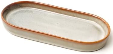 Reactive Glaze Ceramic Bathroom Tray Brown Rim, Oval Vanity Dish by SHIIANN