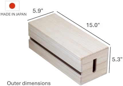 Paulownia Wood Cable Management Box – Handmade Cord Organizer for Power Strips, Chargers & Routers, Minimal Japanese Cable Storage, Made in Japan by Masuda - Image 3