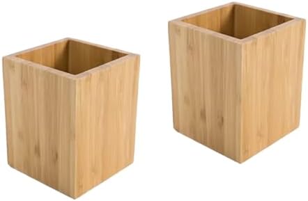 Veemoon 2pcs Bamboo Wood Desk Organizer Cute Stationery Holder Pen Pencil Storage Box Desk Accessory Office Organization by Veemoon