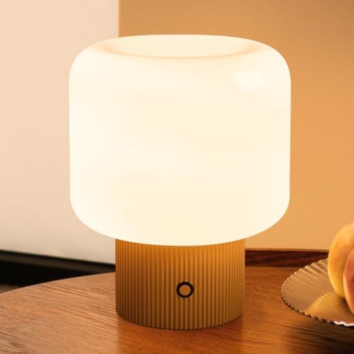 MAGCHARM Halo Mushroom Lamp, 5W Cute Cordless Rechargeable Table Lamp with Glass Shade, 3 Color Temps LED Dimmable Ambient Lighting, Small Retro Touch Bedside Light for Bedroom Decor, Mustard Yellow - Image 3
