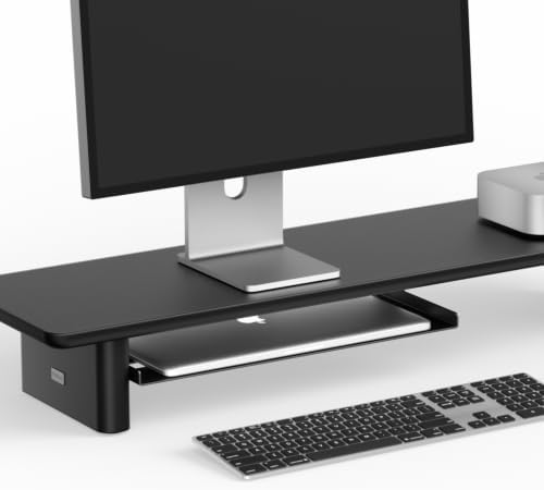 Multi-Purpose Steel Desk Tray - Under Desk Organizer & Monitor Stand Add-on Shelf, Includes Mounting Hardware, Black - Image 2