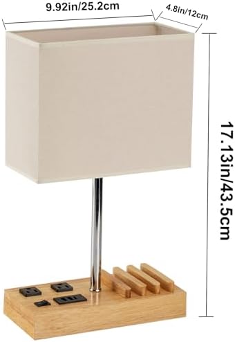 Briever USB Table Lamp, Multi-Functional Desk Lamp with 2 AC Outlets, Bedside Lamp with 3 USB Charging Ports and Wooden Phone Stands, Nightstand Lamp for Bedroom, Livingroom, Office, Natural Wood - Image 7