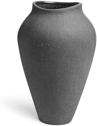 Ceramic Vase - Large 11.8 Inch Tall Floor Vase for Centerpieces, Farmhouse Flower Vases, Rustic Minimalist Home Decor for Living Room, Enterway, Wedding (Sandstone Dark Gray) - Image 7