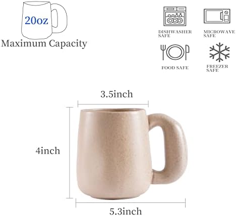 Uaral Large Coffee Mugs Cream Stoneware Mug Set with Jumbo Handle for Cocoa,Milk,Latte or Tea,Handmade Free-Form Edge Design,20oz,Set of 2, (Cream) - Image 6