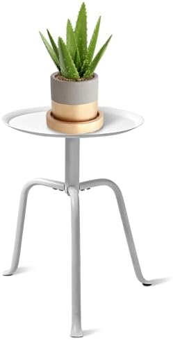 Plant Stand Indoor Outdoor, 11'' Round Black Mid Century Single Plant Table, 3-Leg Small Metal Plant Holders Flower Pot Stand, Modern Round Small Side End Table with Raised Design (White) by Elevateyourspacenaturally
