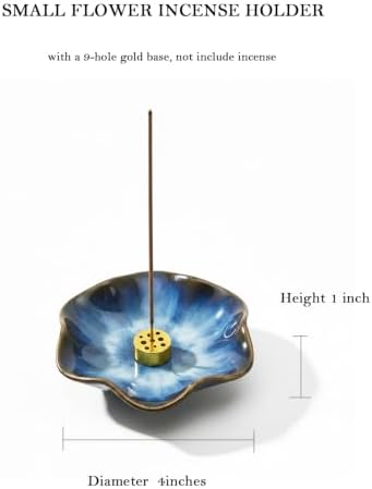 Small Flower Incense Holder with 9-Hole Metal Base, Blue - Image 2