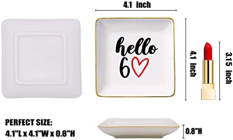 Topthink Hello 60 - Ceramic Jewelry Holder Ring Dish Trinket Tray - Funny 60th Birthday Gifts for Women Boss,Wife,Sisters,Bestie,Best Friends,Co-workers - Turning Sixty Present - 60 Years Old Gift - Image 6