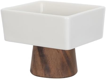 SHINEOFI Ceramic Jewelry Tray Catchall with Wooden Base, White Minimalist by Unknown