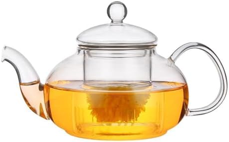 Glass Teapot Stovetop Safe-Clear Teapot with Removable Infuser-Loose Leaf and Blooming Tea Maker (20.3oz) by FEOOWV