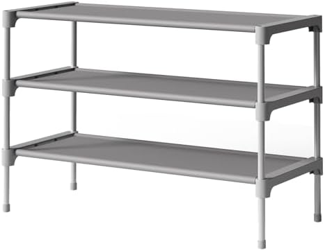 Kitsure Shoe Rack - Non-Woven Shoe Rack Shelf, Shoe Organizer for Closet, Entryway, Garage & Corridor, Stackable Shoe Shelves, 27.5" Wide - 3 Tier, Grey by Kitsure