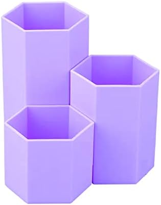 Pencil Organizer Pen Holder for Desk Pens Cup Small Desk Organizer Cute Pen Holder for Office,School and Home (Purple, Triangular) - Image 4