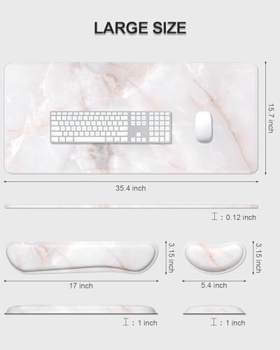 Auhoahsil Large Mouse Pad with Wrist Rests for Keyboard & Mouse, Thick Soft Ergonomic Memory Foam Wrist Supports, Big & Long Desk Mat 35.5 x 15.7 in, for Office Gaming Computer, White Marble - Image 7