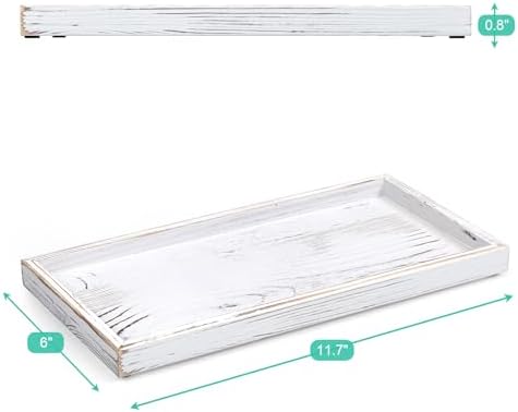 ALELION 11.7" White Bathroom Vanity Tray for Counter - Decorative Tray for Toilet Tank Makeup Perfume Jewelry Catchall Coffee Table - Wooden Kitchen Countertop Organizer for Soap Dispenser - Image 6