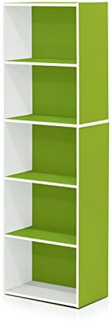 Furinno LUDER Book Shelf, 5-Tier Bookshelf, Bookcase with Open Shelves, 9.4 x 15.8 x 52, Easy Assembly, for Living Room, Bedroom, Home Office, White/Green - Image 6
