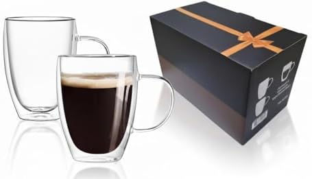 Set of 2 Double Wall Borosilicate Glass Mugs 12oz (360ml) – Insulated, Heat-Resistant, Dishwasher Safe Coffee and Tea Mug Set for Hot & Cold Beverages by Unknown