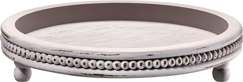 Handmade Wooden Decorative Tray, Small Beaded Coffee Table Tray Decor, Grey Round Decorative Tray for Coffee Table, Dining Room Table Entryway and Living Room Table - Image 6
