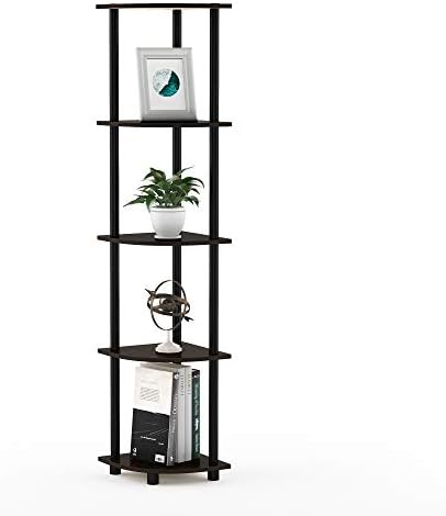 Furinno TURN-N-TUBE Corner Shelf, 5-Tier Corner Bookshelf, Open Storage Shelves, for Organization and Storage, Living Room, Home Office, Garage, Bedroom, Dark Brown Grain by Furinno-FitsYourSpaceFitsYourBudget