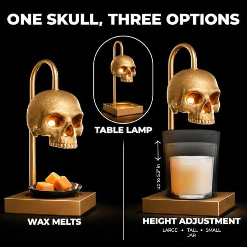 Nomnu Skull Candle Warmer Lamp with Timer and Dimmer, Golden Gothic Decor - Image 3