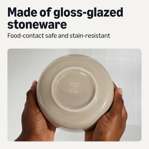 Amazon Basics Glazed Stoneware Bowls, 4-Piece Set, Microwave and Dishwasher-Safe, 5.5 in., Linen Gray - Image 3