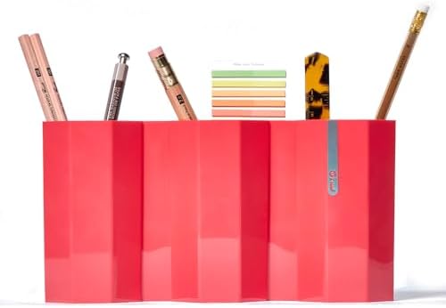 Octagonal Desk Organizer [Modern Red] - Multi-Compartment Aesthetic Pen Holder, Divided Pencil Cup for Office & Home, Modern Stationery Storage, Traditional K-Design Motif (Made in Korea) by Unknown