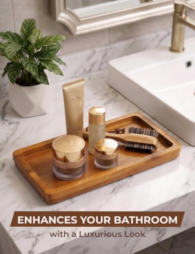 Demigo Bathroom Vanity Tray, Natural Acacia Organizer Tray, 11.8 x 5.9 in - Image 2