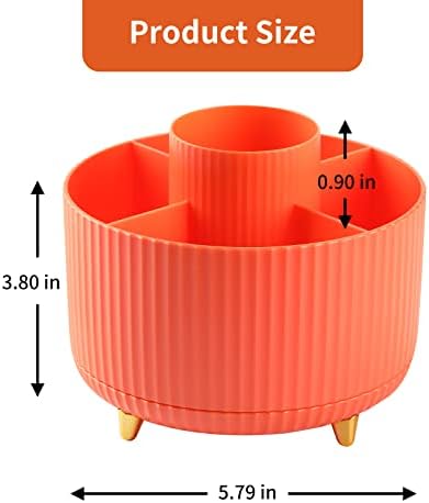 Desk Pencil Pen Holder, 5 Slots 360°Degree Rotating Pen Organizers for Desk, Desktop Storage Stationery Supplies Organizer, Cute Pencil Cup Pot for Office, School, Home, Art Supply, Orange - Image 7