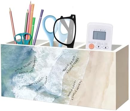 Inhale Exhale Mental Health Anxiety Relief Meditation Therapy Office Pen Pencil Holder Organizer for Desk Accessories, Inspirational Mindful Breathing Wood Signs Makeup Brush Toothbrush Holder by Unknown