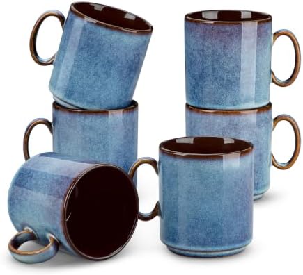vancasso ONION Ceramic Coffee Mugs Set of 6, 12 Oz Coffee Cups for Latte, Cappuccino, Tea & Hot Cocoa, Artisan Modern Style for Coffee Bar, Home & Kitchen, Microwave & Dishwasher Safe, Deep Blue Gray by vancasso