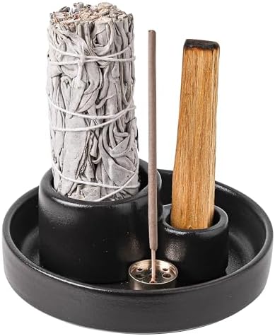 Ceramic Palo Santo and Sage Holder, Incense Holder for Palo Santo Sticks, Sage Burner Dish Stand with Ash Catcher, Modern Minimalist (Black) by HOCUROAY