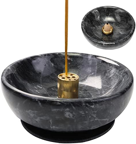 Vrupin Natural Marble Incense Burner, Handmade Incense Stick Incense Burner Reflux Burner, Ideal for use in Meditation, Incense Smokers and Decoration. (Black) by Vrupin