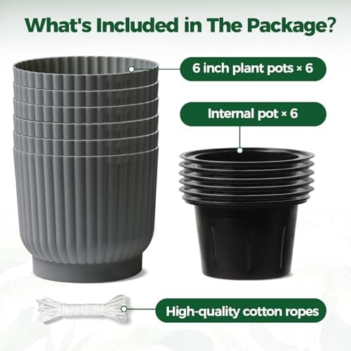T4U Self Watering Pots for Indoor Plants, 6 Inch 6 Pack Planter Gray - Image 6